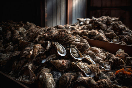 raw oysters, sea shellfish generative ai.の素材