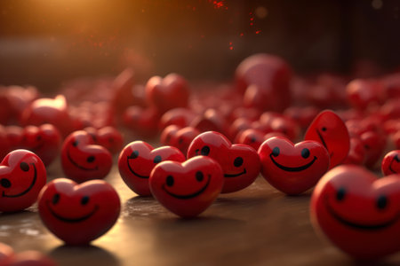 love day a many of red hearts with smiles generative ai.の素材