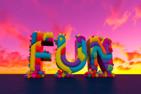 inscription fun colorful sky background generative ai.の素材