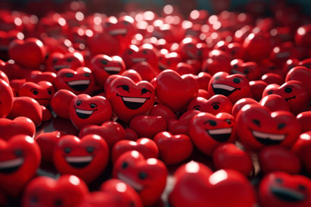 love day a many of red hearts with smiles generative ai.の素材