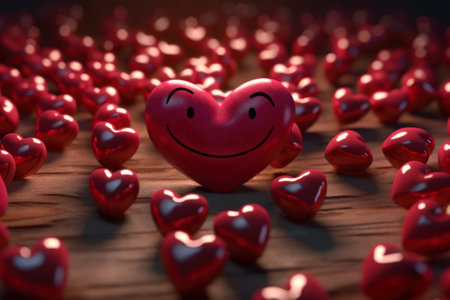 love day a many of red hearts with smiles generative ai.の素材