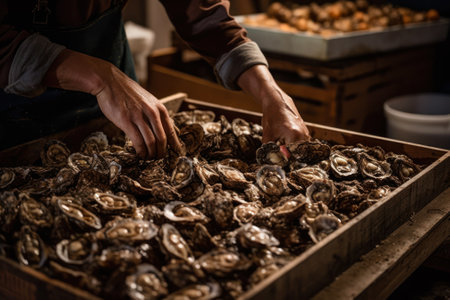 raw oysters, sea shellfish generative ai.の素材