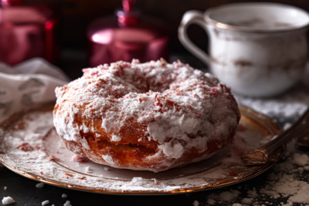 donut in white powder generative ai.の素材