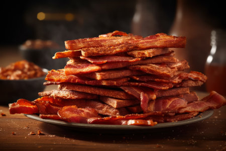 fried dry bacon snacks for beer generative ai.の素材