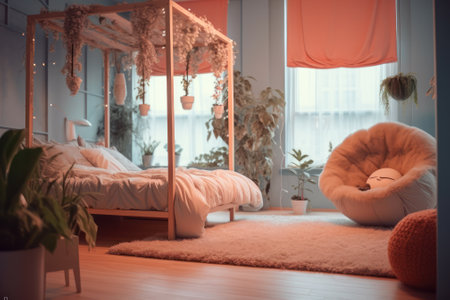 cozy modern bedroom generative ai.の素材