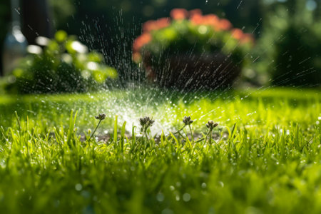 watering the green lawn generative ai.の素材