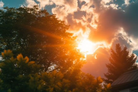 bright sunset through the clouds generative ai.の素材