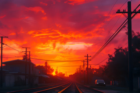 railway rails against the background of a beautiful morning sky.の素材