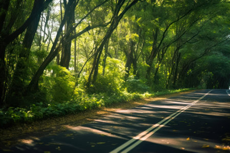 summer green forest road generative ai.の素材
