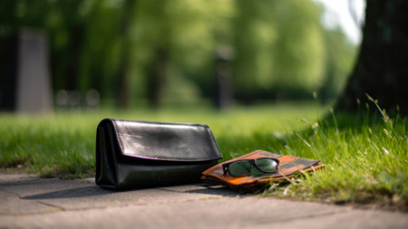 lost handbag purse in the park generative ai.の素材