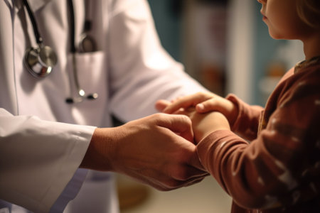 children doctor holding a child hands generative ai.の素材