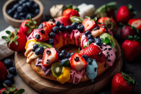 cake with cream and fresh fruit and berries generative ai.の素材