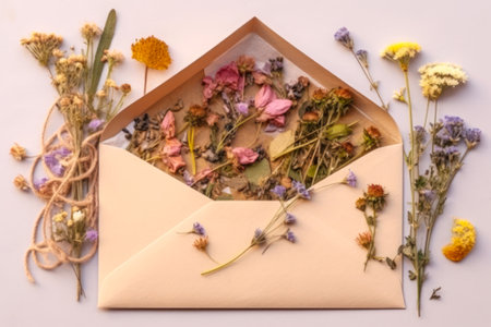 herbal envelope mockup generative ai.の素材