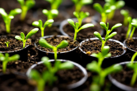 seedlings of a young plant reach for the sun, close-up generative ai.の素材