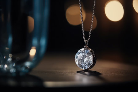 small neat diamond pendant on a dark background close-up, decoration, jewelry generative ai.の素材
