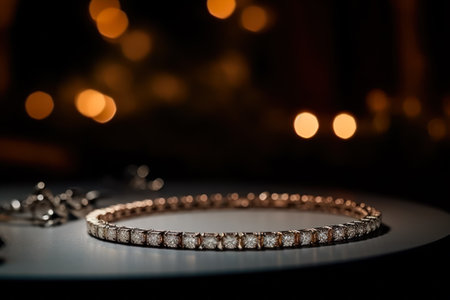 luxurious diamond necklace, decoration for sophisticated evenings on a dark background generative ai.の素材