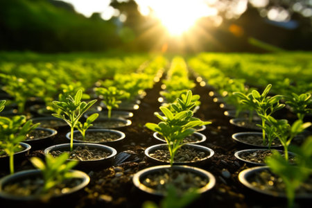 seedlings of a young plant reach for the sun, close-up generative ai.の素材