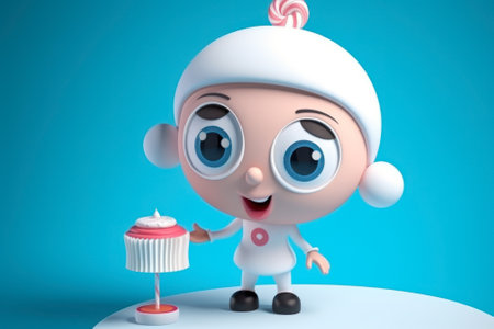 cartoon boy in a white suit on a blue background generative ai.の素材