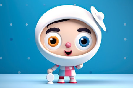cartoon boy in a white suit on a blue background generative ai.の素材
