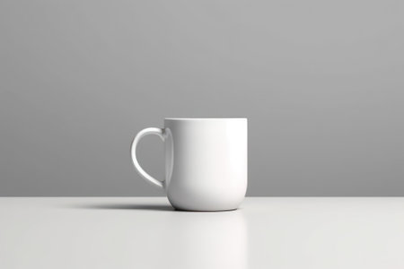 white cup with morning coffee on gray background, copy space generative ai.の素材