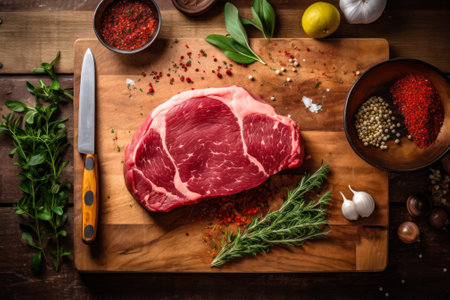 red raw meat steak generative ai.の素材