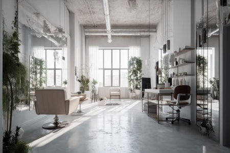 modern hairdresserin a bright room generative ai.の素材