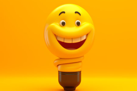 happy yellow light bulb character smile generative ai.の素材