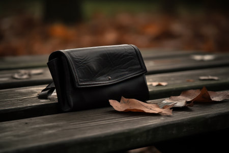 lost black handbag on bench generative ai.の素材