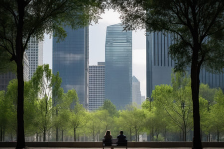 couple in love resting on a bench in the city park generative ai.の素材