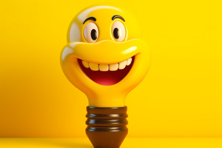 yellow light bulb character smile generative ai.の素材