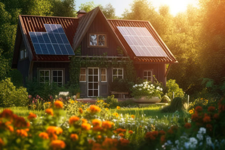 cozy self contained house in the summer forest generative ai.の素材