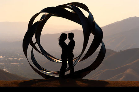 couple in love on a background of mountains generative ai.の素材