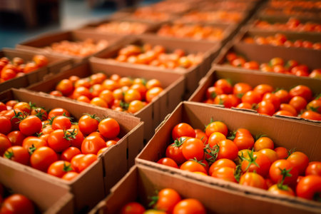 box with harvested red tomatoes, import tomato generative ai.の素材