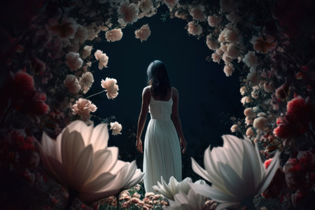 girl in flowers in a wedding dress generative ai.の素材