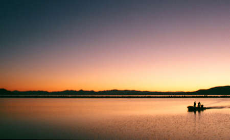 Silhouette on a lakeの写真素材