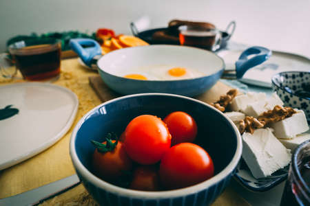 Close image of tomatoes served for breakfast.