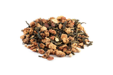 Indian green tea mixed with apple and coriander isolated on whiteの写真素材