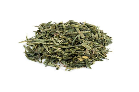 Bio Japan Bancha, classic japanese green tea isolated on whiteの写真素材