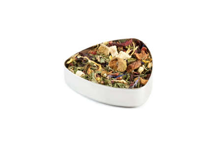 Fruit blend of hibiscus petals, apple pieces, dried orange peel, mint and strawberryの写真素材