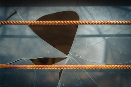 broken glass with a hole in the center, close-up.の写真素材