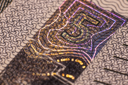 Macro shot of a banknote with a microcircuit.の写真素材