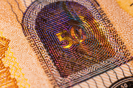 Macro detail of banknote. Abstract background and texture for design.の写真素材