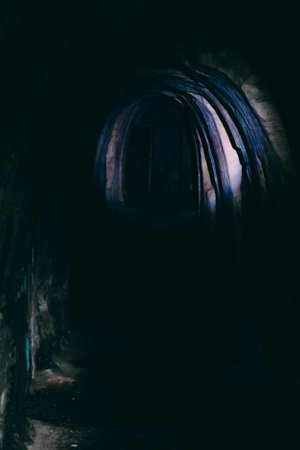 dark tunnel with light and shadow in the dark, horror concept.の写真素材