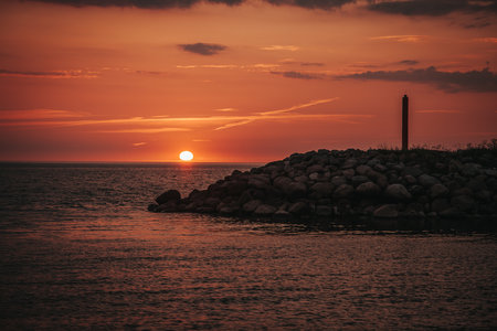Beautiful sunset over the sea. Sunset on the Black Sea.の写真素材