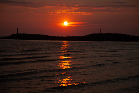 Sunset on the beach of the Adriatic Sea in Croatiaの写真素材
