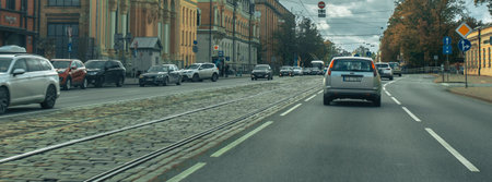 Traffic on the street in Riga.のeditorial素材