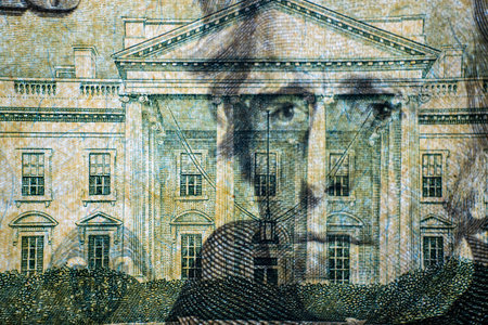 Close up detail of one hundred dollar banknote, money background.