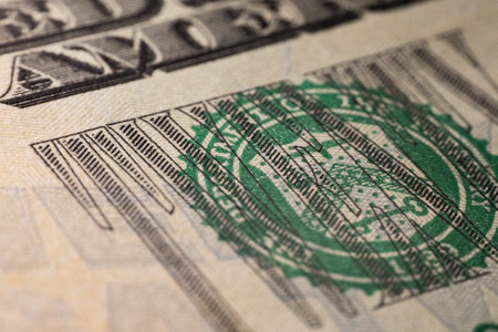 Close-up of one hundred dollar bill. Shallow depth of field.の写真素材