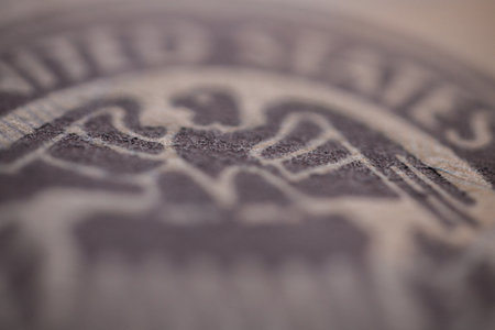 macro detail of an old US dollar bill, shallow DOFの写真素材