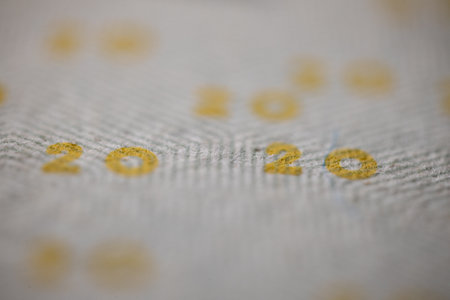 Close up of the numbers 20 on a piece of jute fabricの写真素材